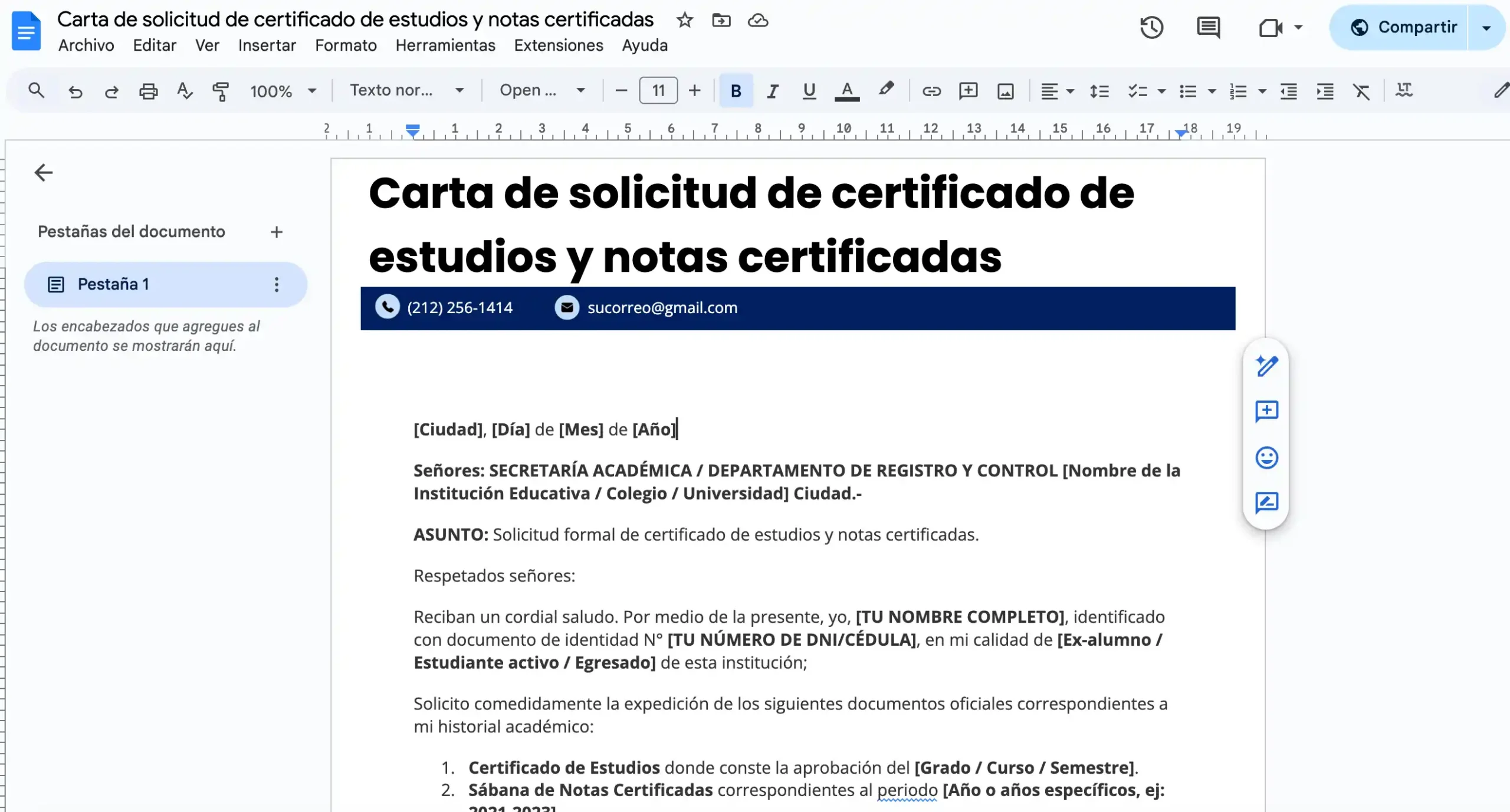 Carta de solicitud de certificado de estudios