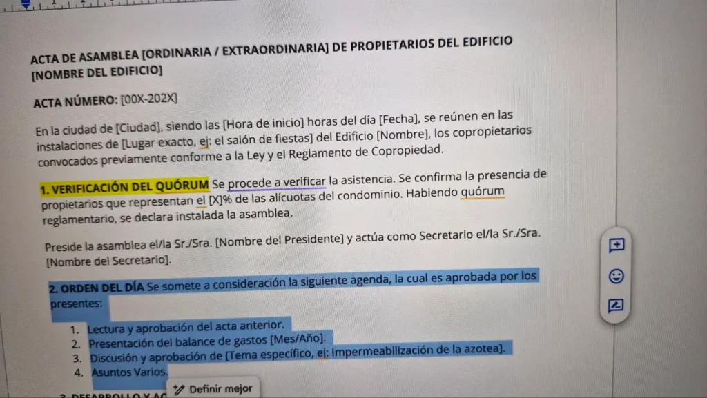 Modelo de Acta de Reunión de Condominio