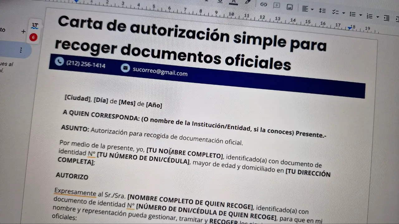 Carta de autorización simple para recoger documentos oficiales (Word)