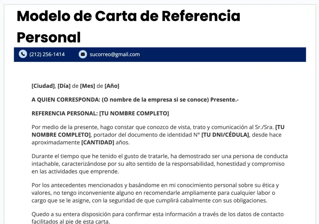 captura de Carta de referencia personal
