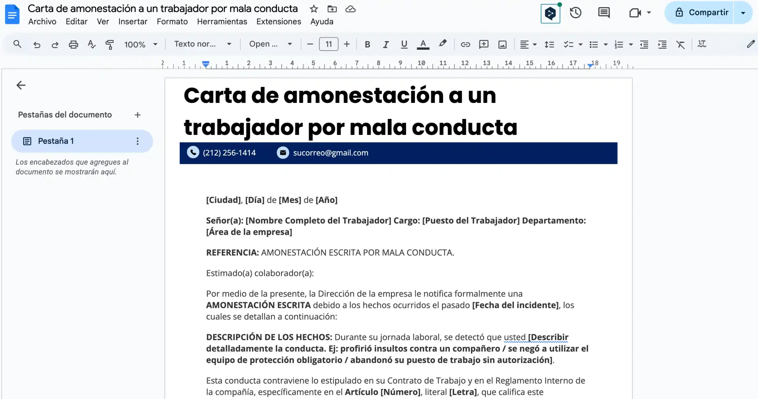 Carta de amonestación a un trabajador por mala conducta (Word)