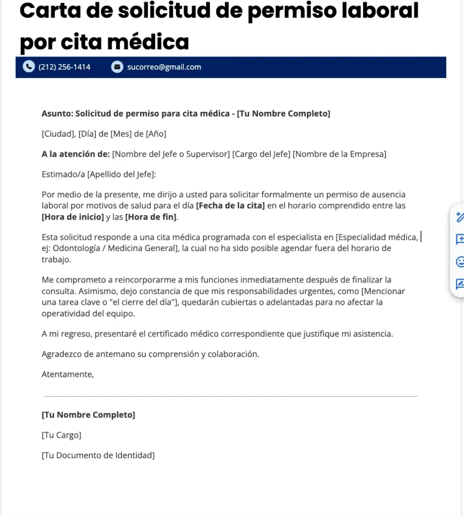 Carta de justificación de inasistencia al trabajo por salud