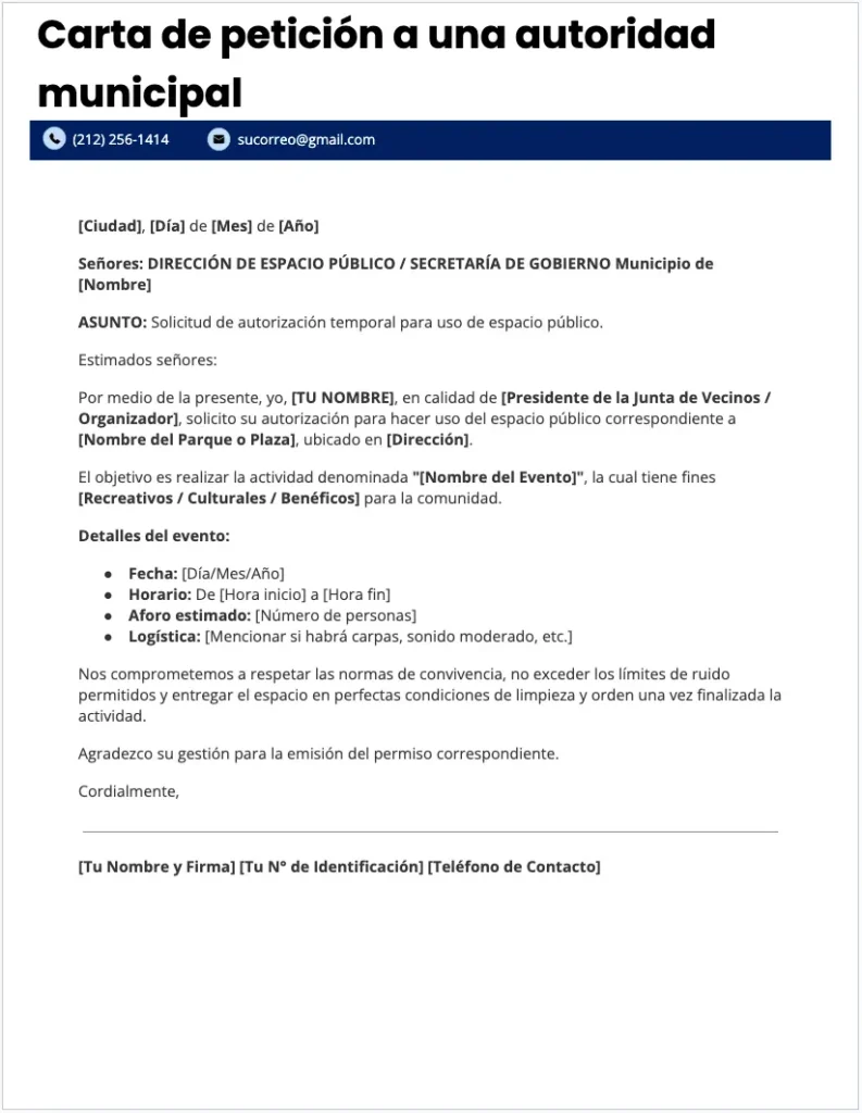 Modelo de Carta de Petición a una Autoridad Municipal