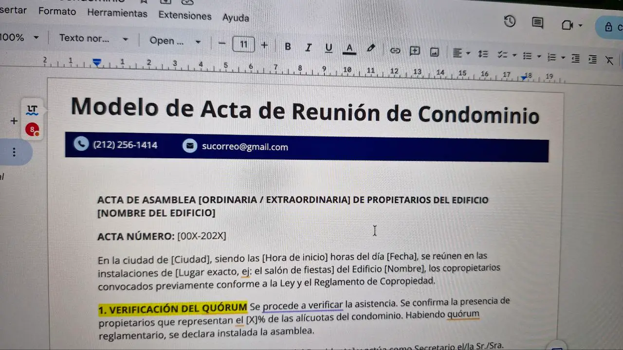Modelo de Acta de Reunión de Condominio