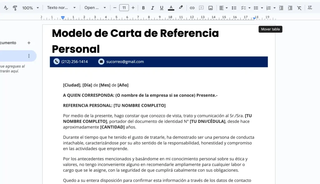Carta de referencia personal para trabajo