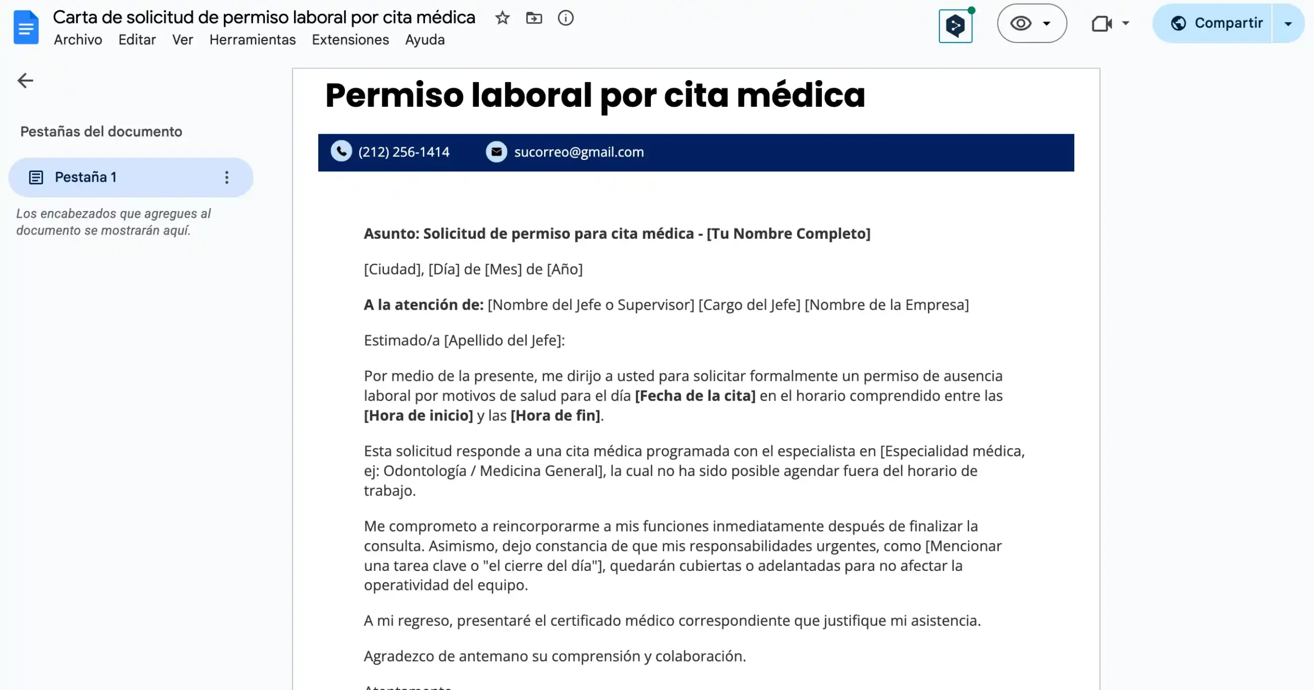 Carta de solicitud de permiso laboral por cita médica