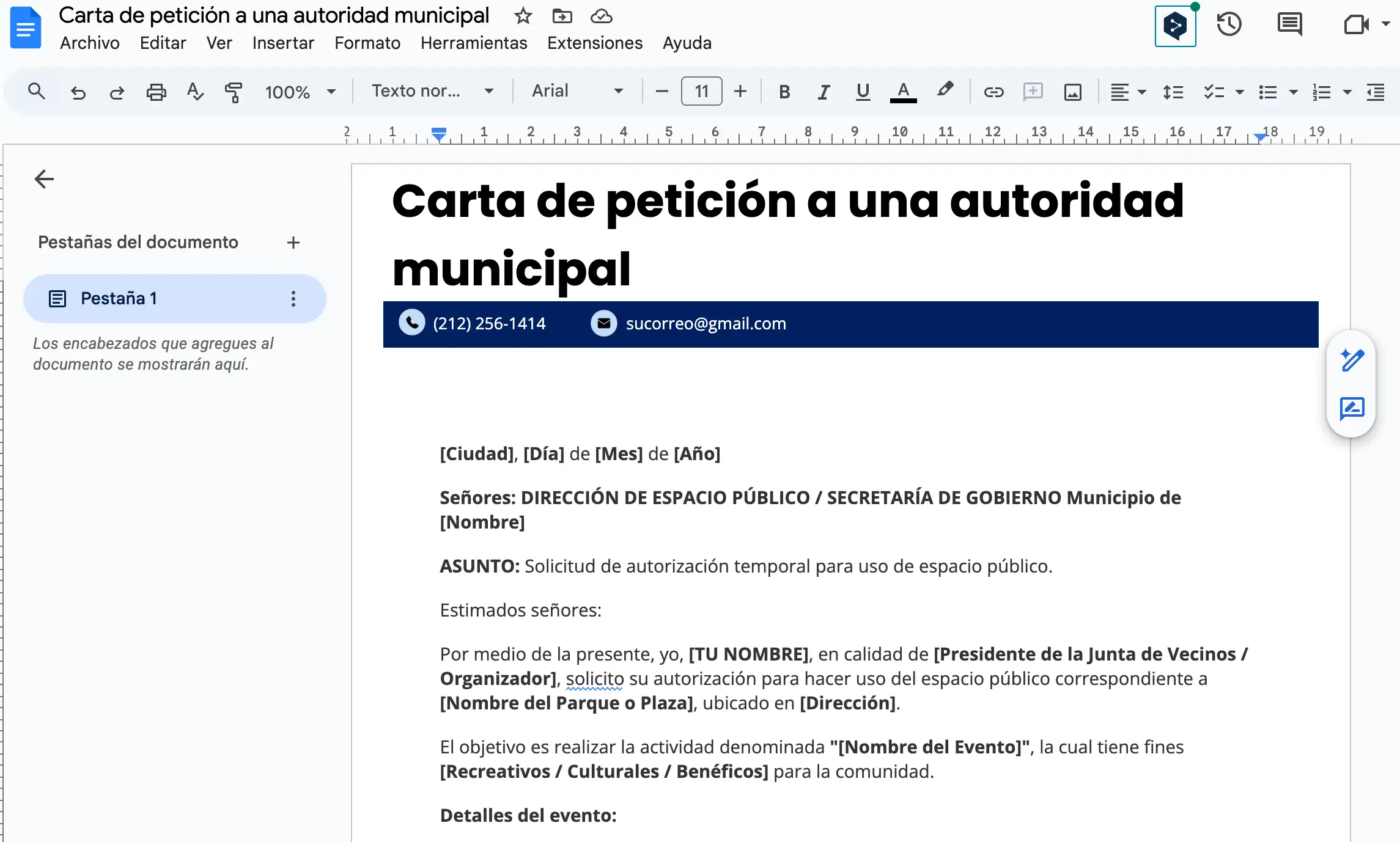 Carta de petición a una autoridad municipal